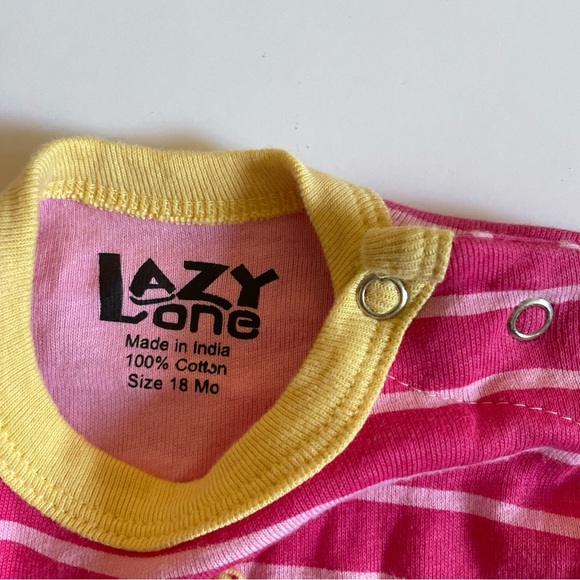 Lazy One Pink and Yellow Striped Baby Onesie - Picture 3 of 4